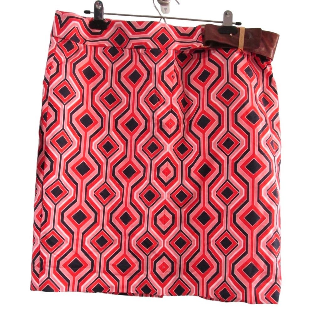 Michael Kors Orange Navy Geometric Print Lined Business Casual Stretch Skirt 16